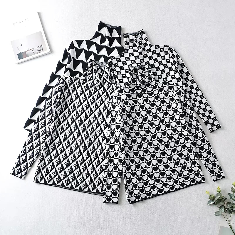 Fashion Image Color 4 Triangle Check Turtleneck Bottoming Shirt,Hair Crown