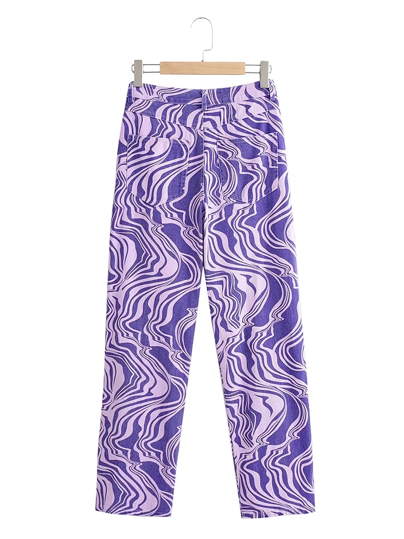 Fashion Purple Printed Straight-leg Jeans,Pants
