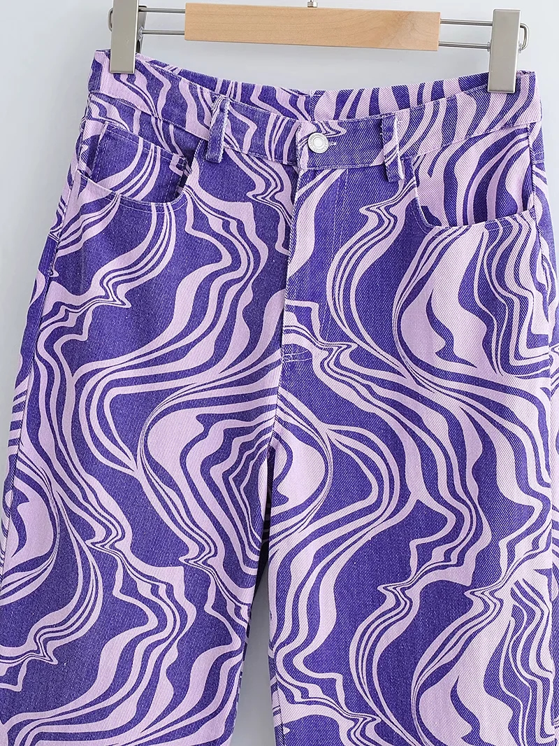 Fashion Purple Printed Straight-leg Jeans,Pants