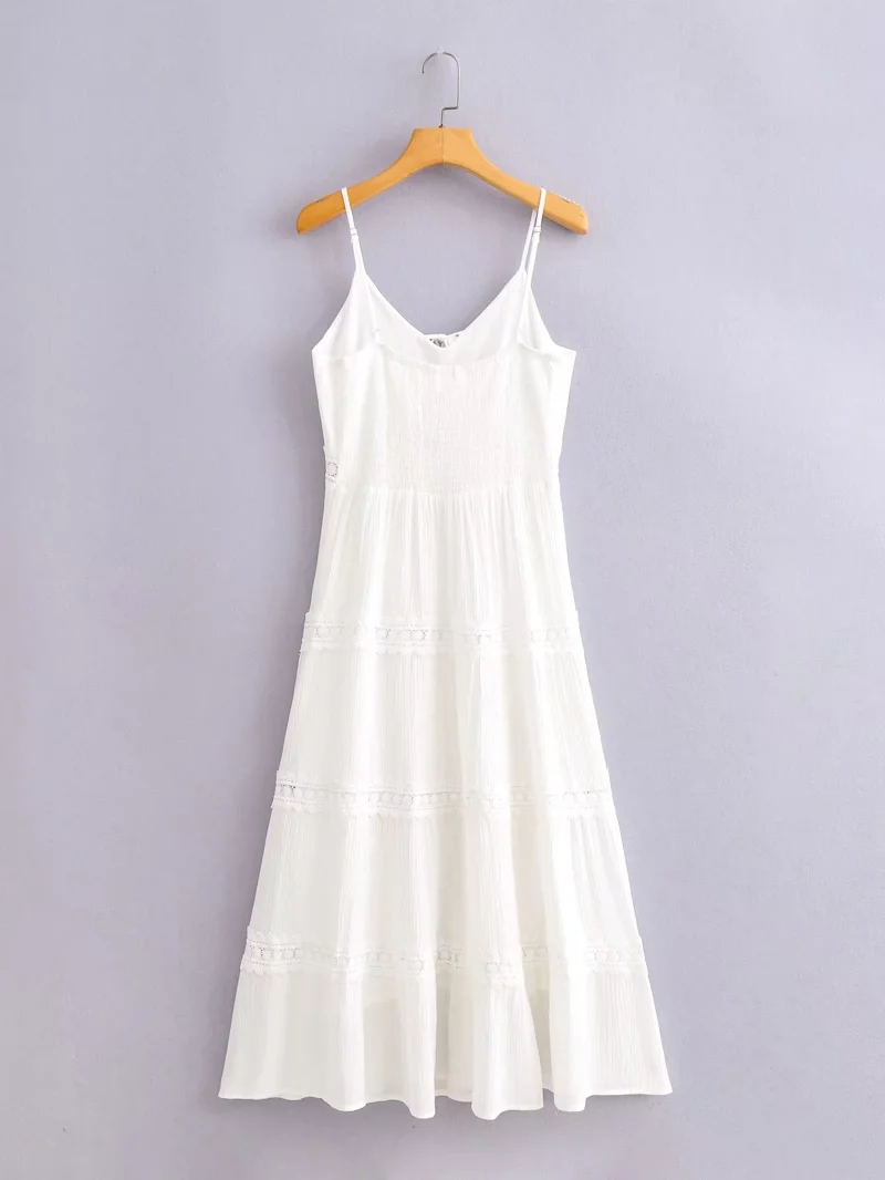 Fashion White Lace Panel Slip Dress,Long Dress