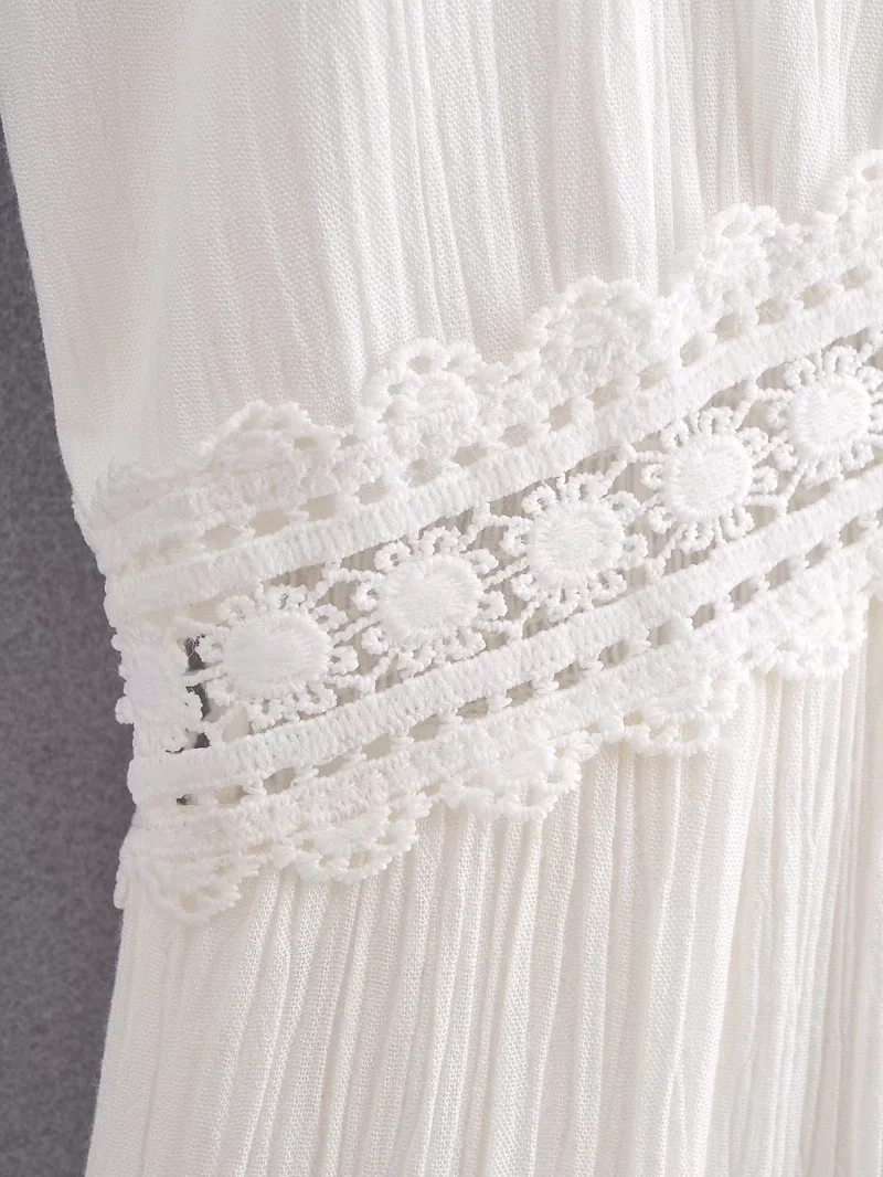 Fashion White Lace Panel Slip Dress,Long Dress