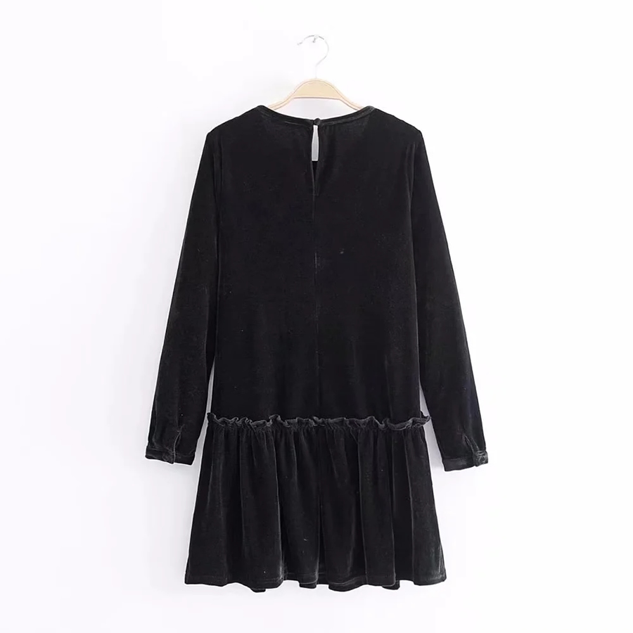 Fashion Black Velvet Embroidered Dress,Long Dress