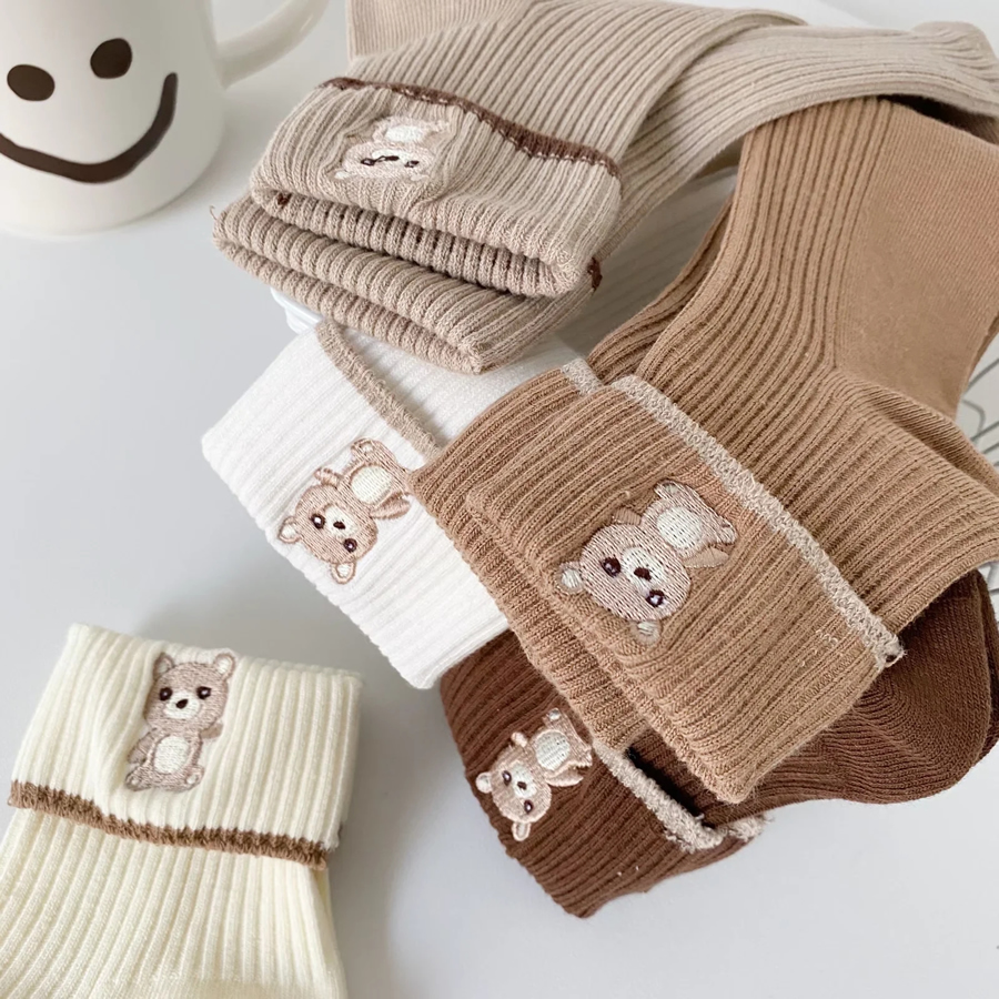Fashion Six Pairs And One Pack Contrasting Color Reverse Socks Cute Bear Embroidered Socks,Fashion Socks