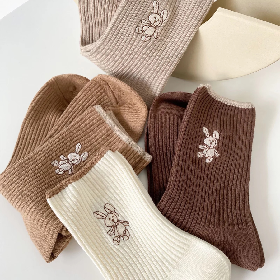 Fashion Six Pairs And One Pack Contrast Color Bunny Embroidered Socks,Fashion Socks