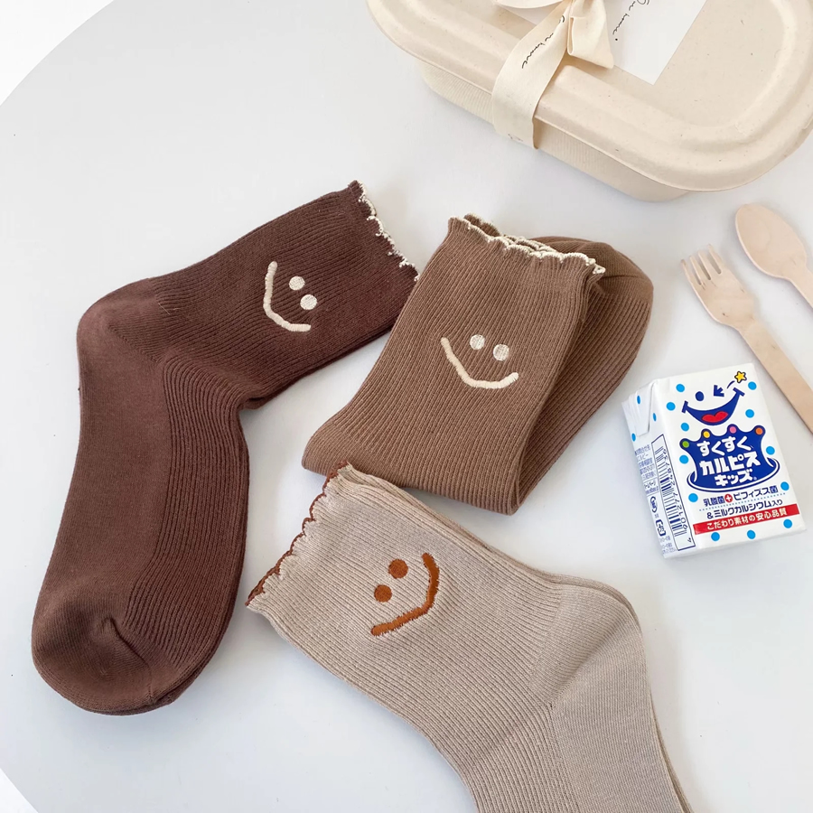 Fashion Six Pairs And One Pack Wavy Socks Smiley Embroidered Socks,Fashion Socks