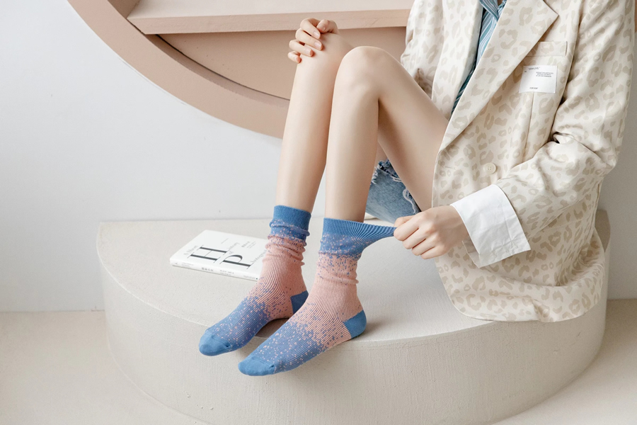 Fashion Five Pairs And One Pack Powder Blue Double Needle Double Way Cotton Socks,Fashion Socks