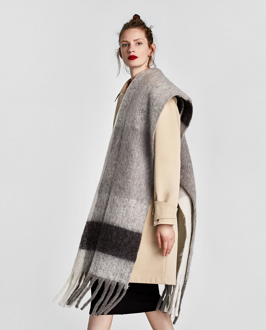Fashion Camel Check Colorblock Fringe Shawl,knitting Wool Scaves