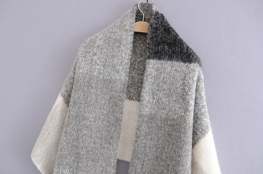 Fashion Grey Check Colorblock Fringe Shawl,knitting Wool Scaves