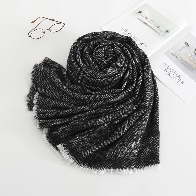 Fashion Black Faux Cashmere Herringbone Twill Shawl,knitting Wool Scaves