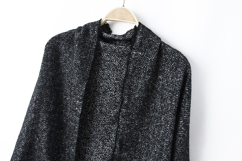 Fashion Black Faux Cashmere Herringbone Twill Shawl,knitting Wool Scaves