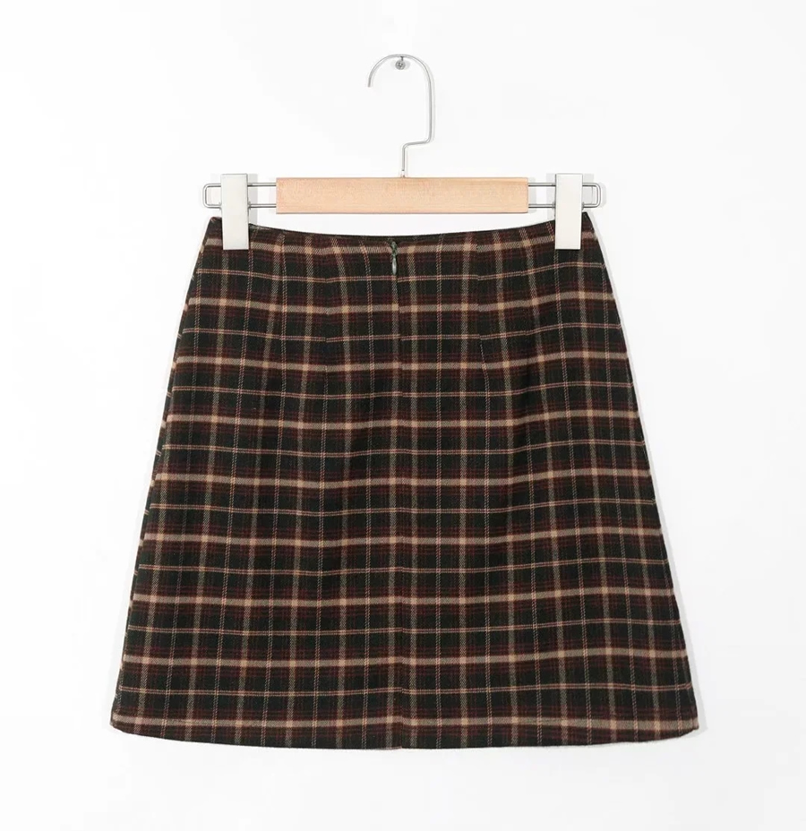 Fashion Plaid Check Slit Skirt,Skirts