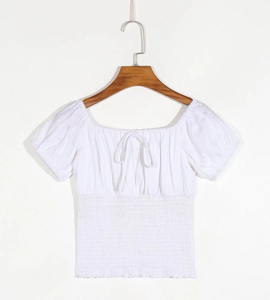 Fashion White Square Neck Tie Cropped Top,Tank Tops & Camis