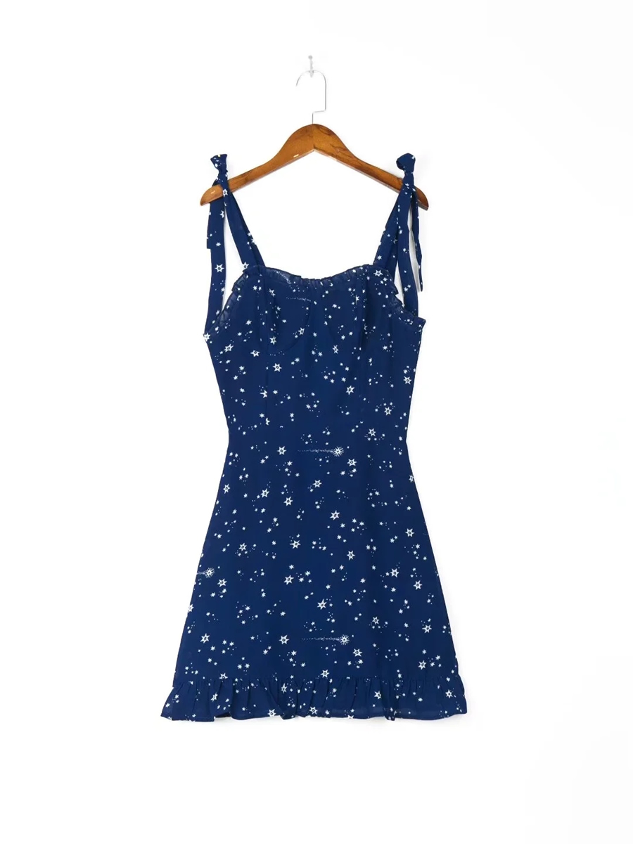 Fashion Blue Printed Slip Dress,Mini & Short Dresses