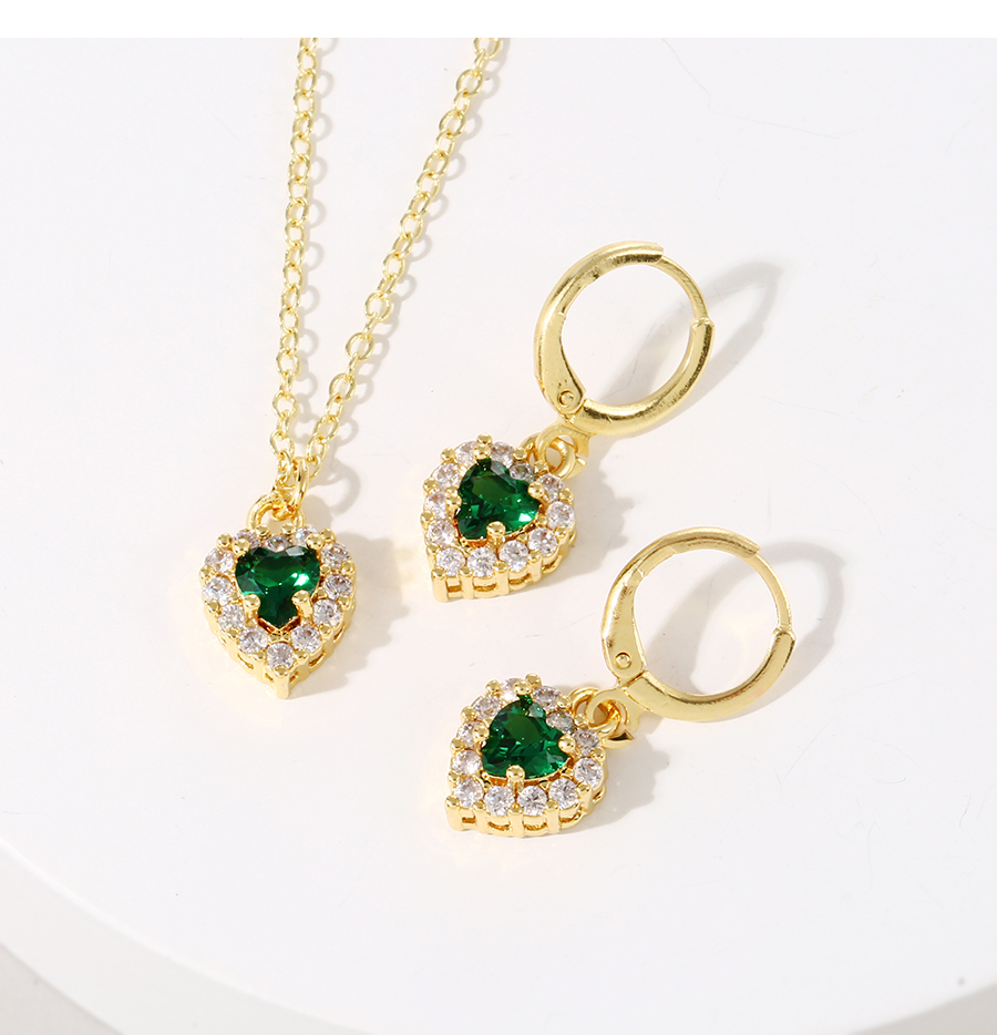 Fashion Green Bronze Zirconium Heart Necklace,Necklaces