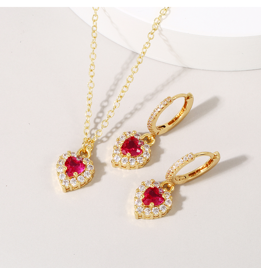 Fashion Red Bronze Zirconium Heart Necklace,Necklaces