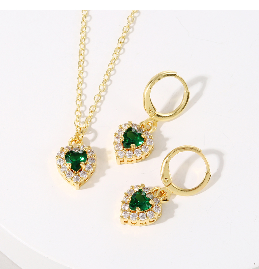 Fashion Green Copper Inlaid Zirconium Heart Earrings,Earrings