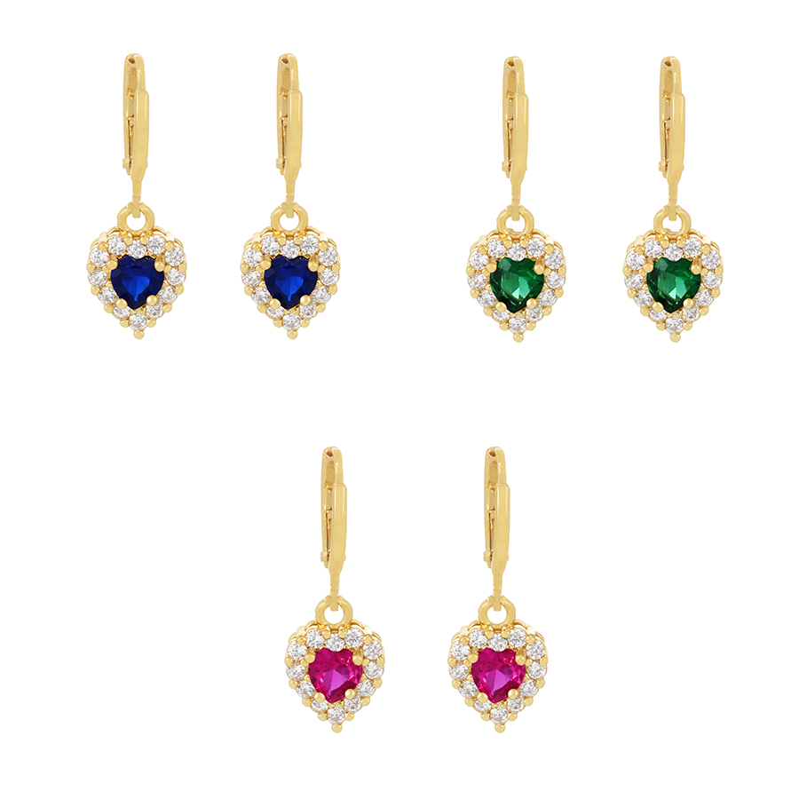 Fashion Royal Blue Copper Inlaid Zirconium Heart Earrings,Earrings