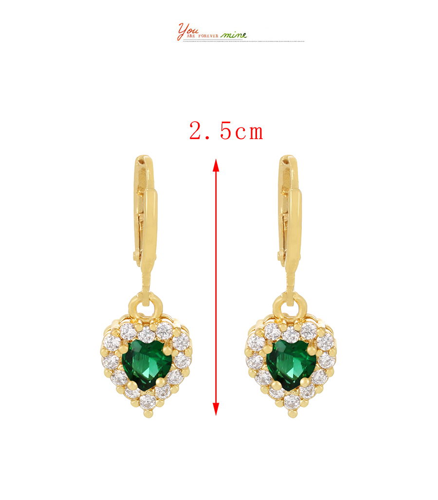 Fashion Green Copper Inlaid Zirconium Heart Earrings,Earrings
