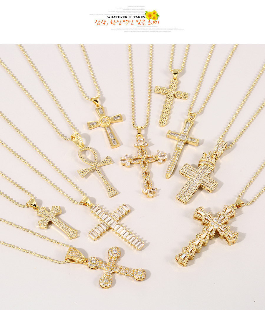 Fashion Gold-2 Bronze Zirconium Cross Necklace,Necklaces