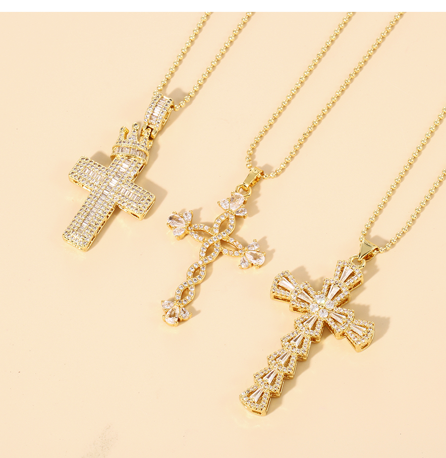 Fashion Gold-2 Bronze Zirconium Cross Necklace,Necklaces