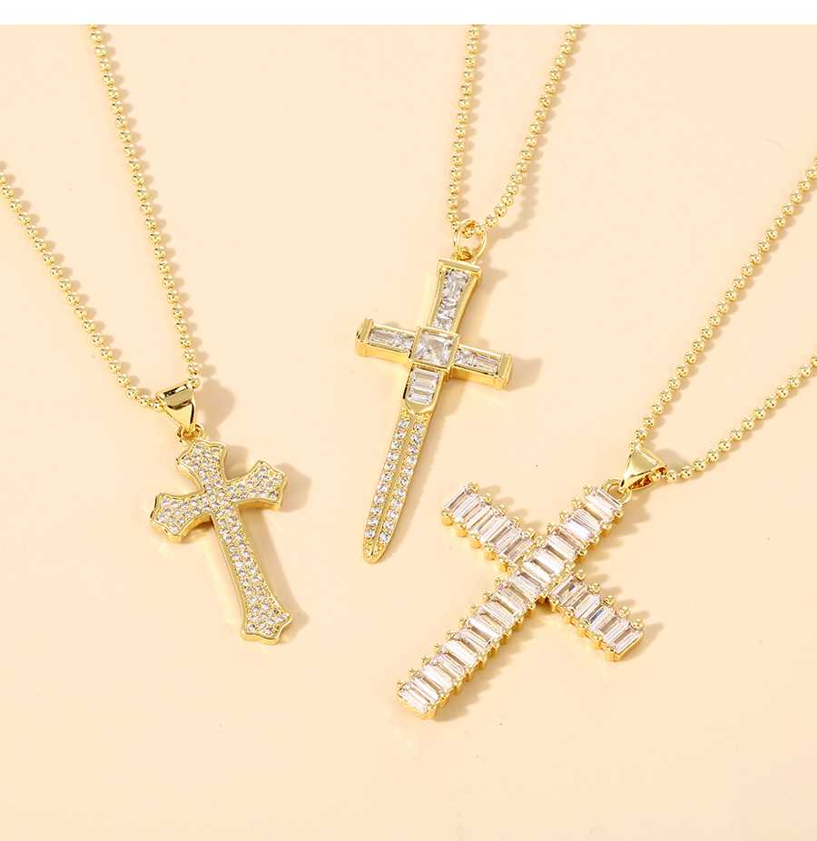 Fashion Gold-3 Bronze Zirconium Cross Necklace,Necklaces