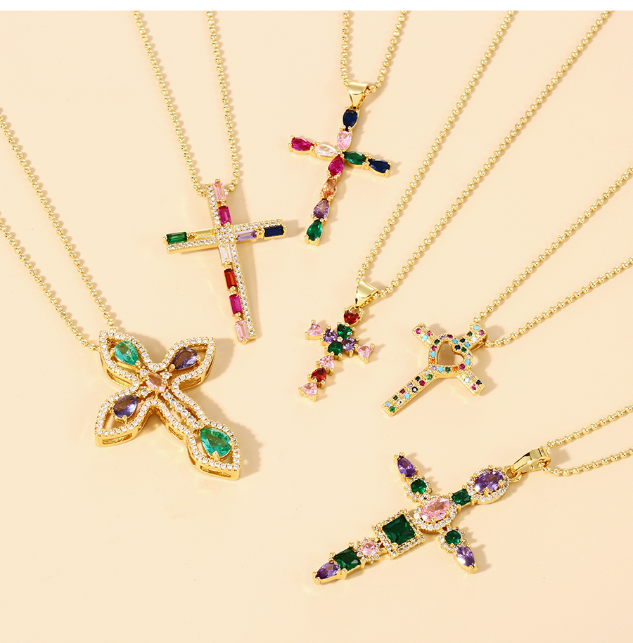 Fashion Color-2 Bronze Zirconium Heart Cross Necklace,Necklaces