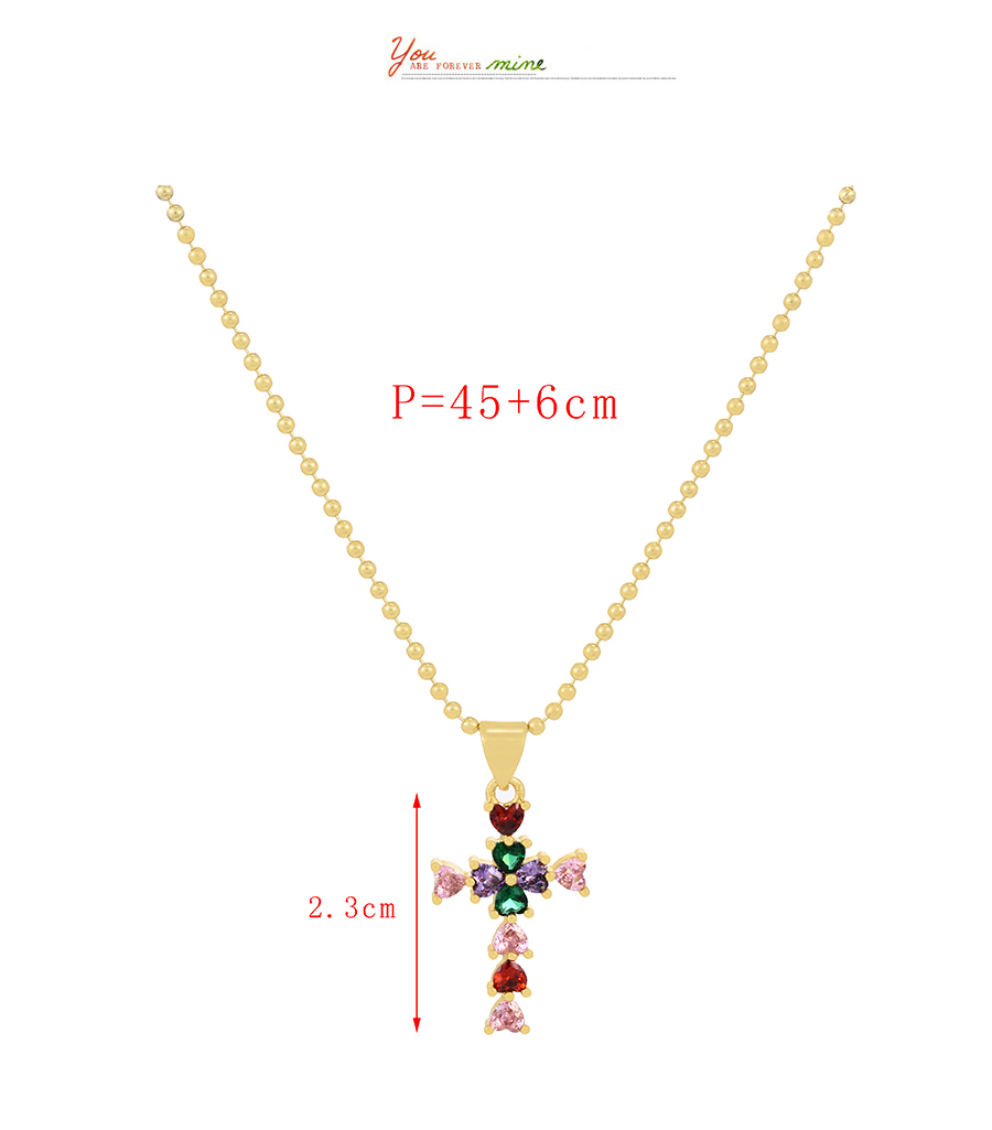 Fashion Color-2 Bronze Zirconium Heart Cross Necklace,Necklaces