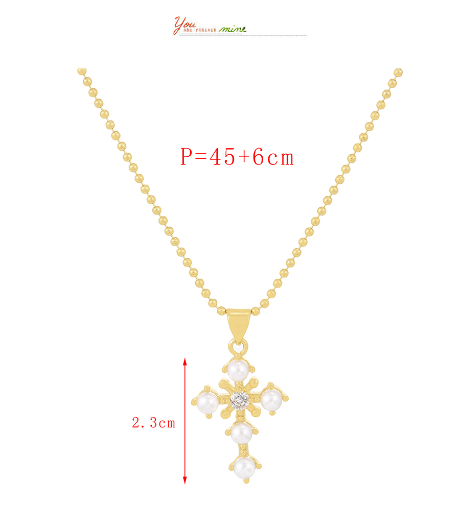 Fashion Gold-2 Bronze Zirconium Pearl Cross Necklace,Necklaces