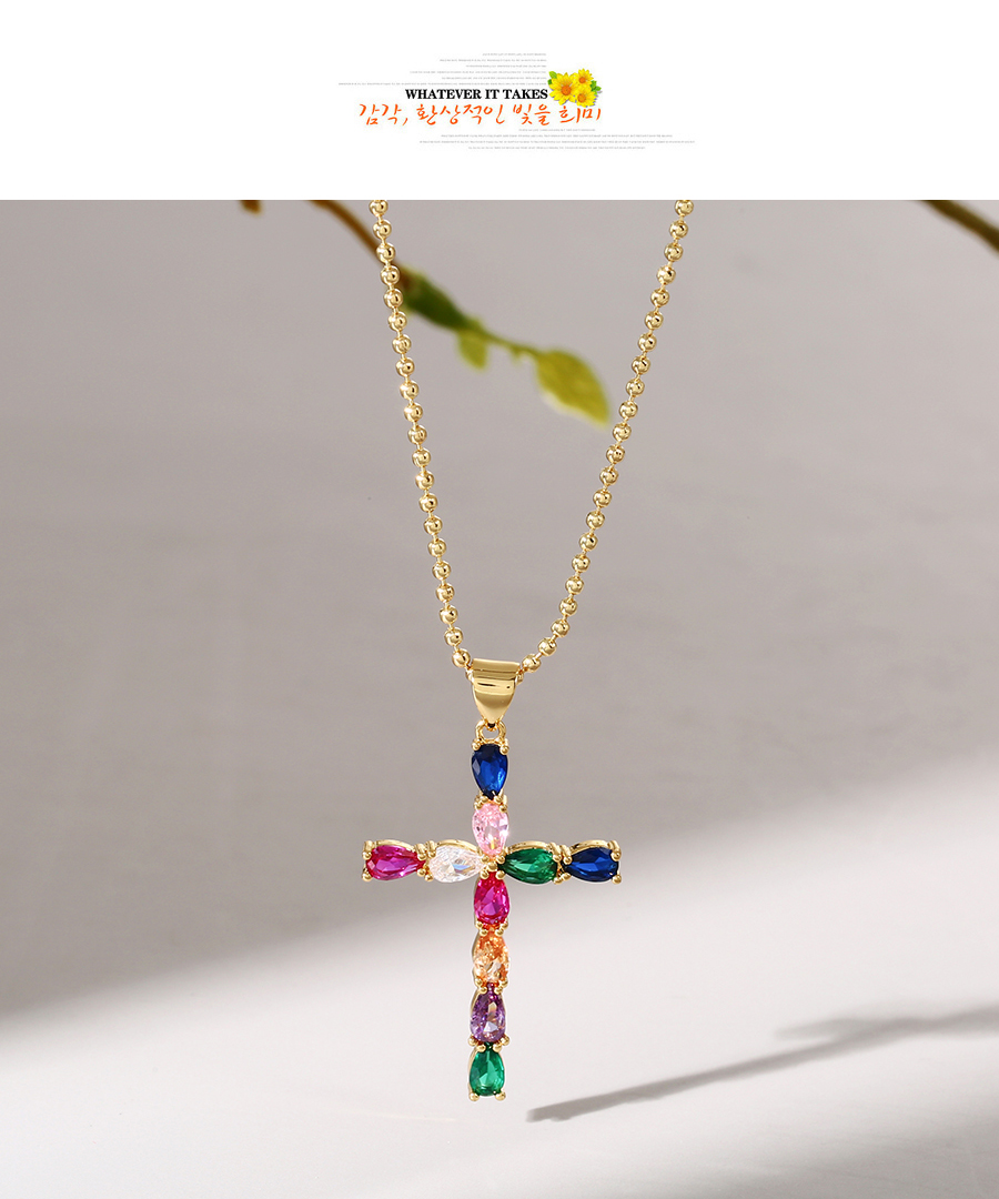 Fashion Color-3 Bronze Zirconium Cross Necklace,Necklaces