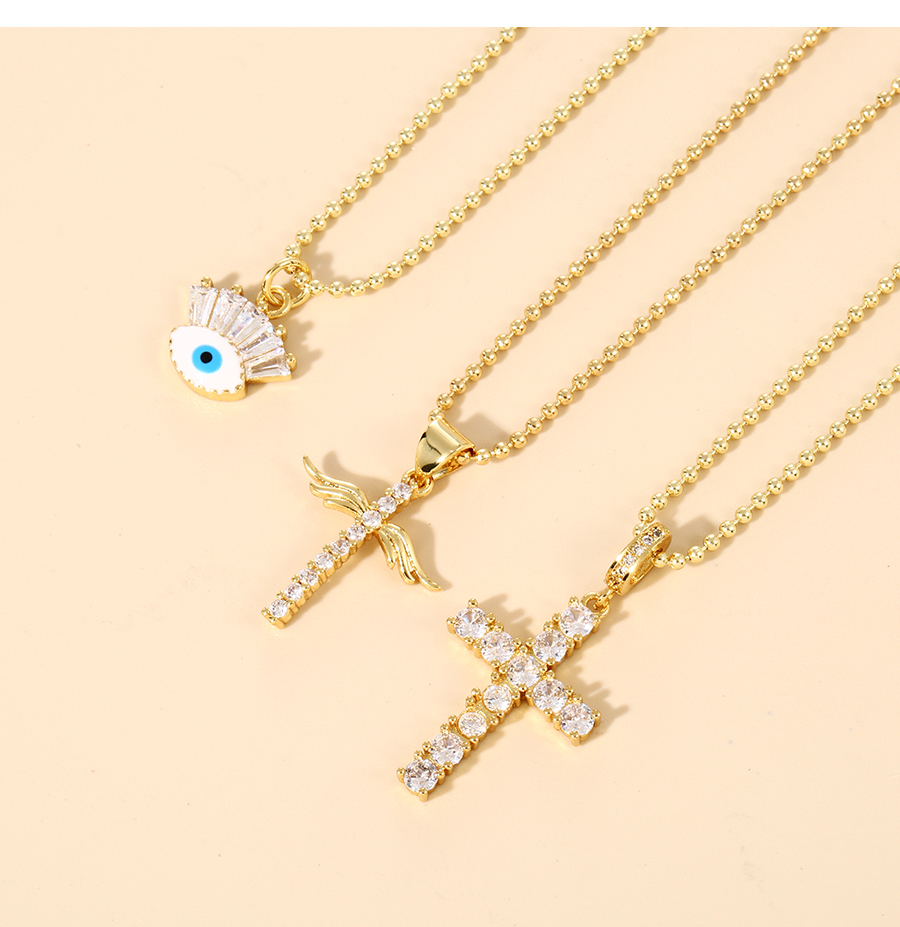 Fashion Gold Bronze Zirconium Heart Cross Necklace,Necklaces