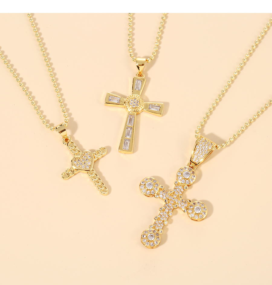 Fashion Gold-6 Bronze Zirconium Cross Heart Necklace,Necklaces