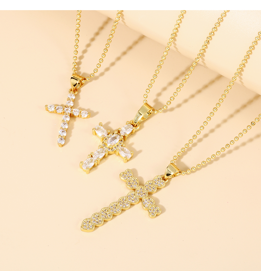 Fashion Gold-4 Bronze Zirconium Cross Necklace,Necklaces