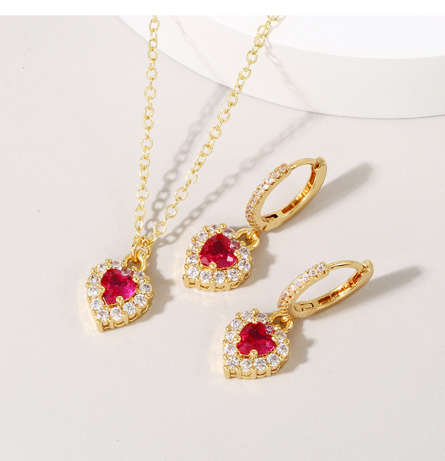 Fashion Red Copper Inlaid Zirconium Heart Earrings,Earrings
