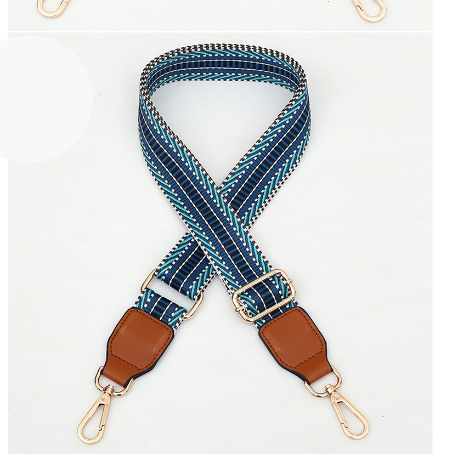 Fashion No. 5 Blue Leather Gold Buckle Polyester Print Geometric Diagonal Wide Straps,Household goods