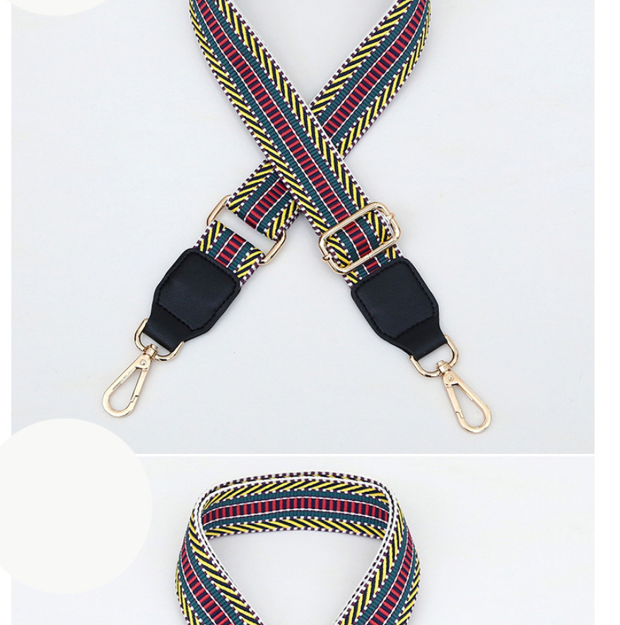 Fashion No. 3 Black Leather Gold Buckle Polyester Print Geometric Diagonal Wide Straps,Household goods