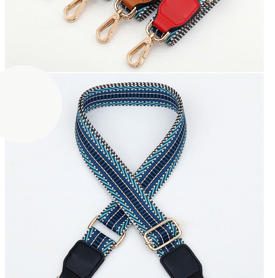 Fashion No. 2 Blue Leather Gold Buckle Polyester Print Geometric Diagonal Wide Straps,Household goods