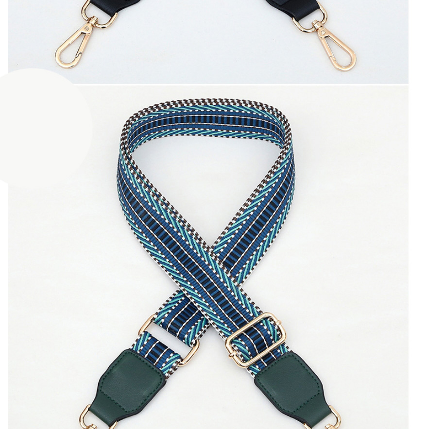Fashion No. 5 Blue Leather Gold Buckle Polyester Print Geometric Diagonal Wide Straps,Household goods