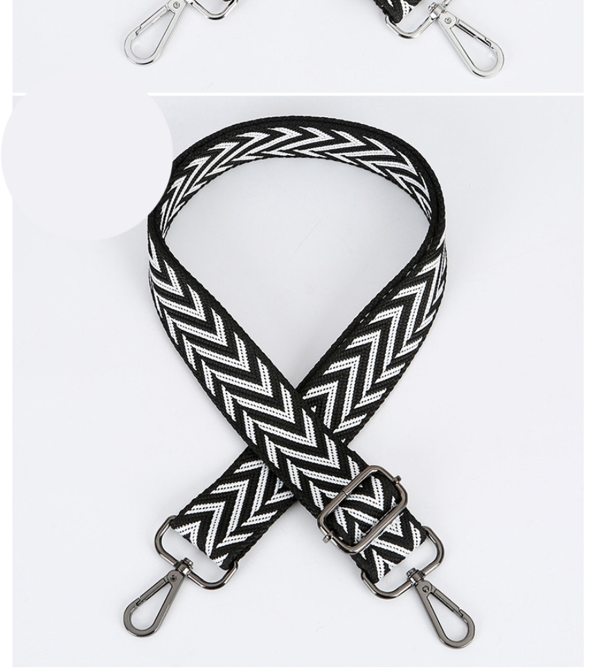 Fashion No. 110 Black With Silver Hook Polyester Print Geometric Diagonal Wide Straps,Household goods