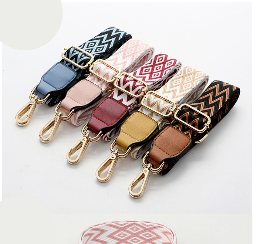 Fashion No. 22 Brown Leather Gold Buckle Polyester Print Geometric Diagonal Wide Straps,Household goods
