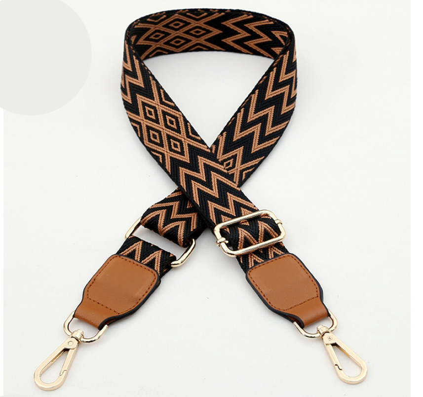Fashion No. 21 Brown Leather Gold Buckle Polyester Print Geometric Diagonal Wide Straps,Household goods