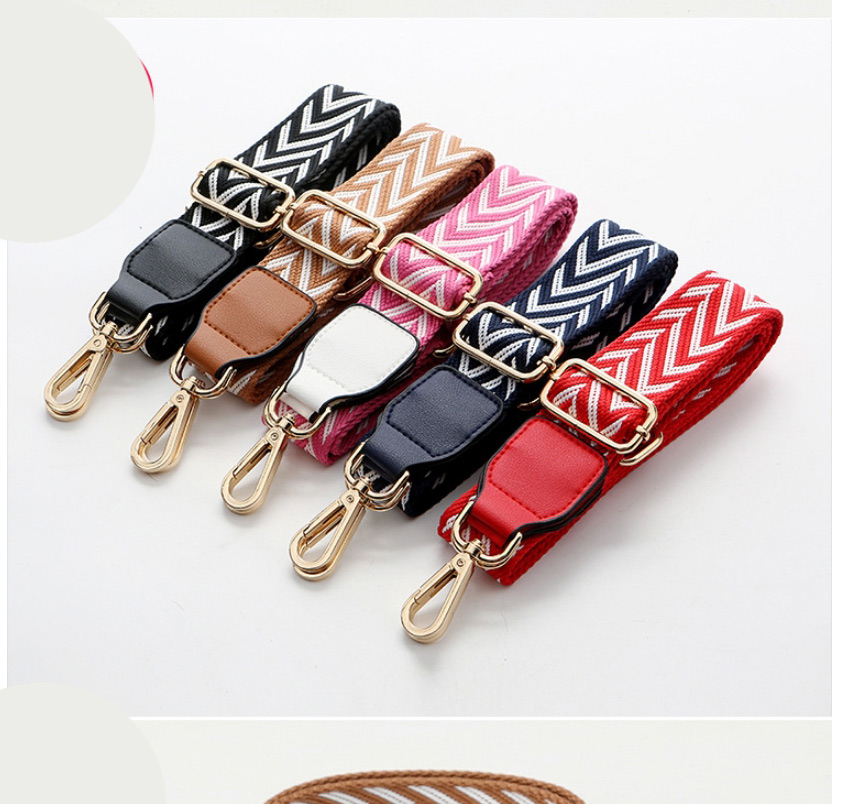 Fashion No. 21 Brown Leather Gold Buckle Polyester Print Geometric Diagonal Wide Straps,Household goods