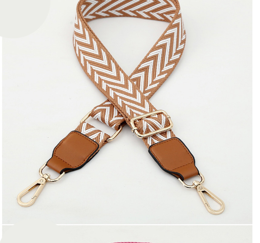 Fashion No. 21 Pink Leather Gold Buckle Polyester Print Geometric Diagonal Wide Straps,Household goods
