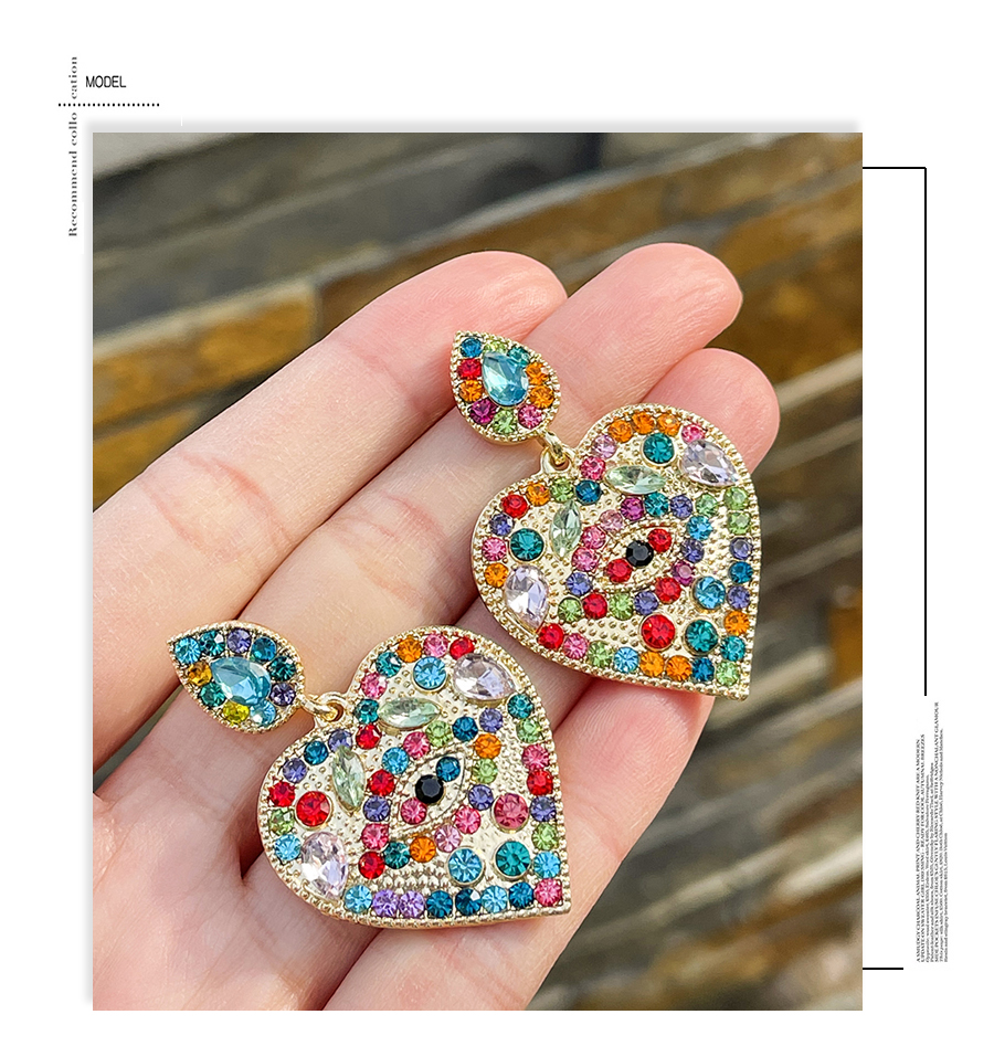 Fashion Color Alloy Diamond Heart Stud Earrings,Stud Earrings