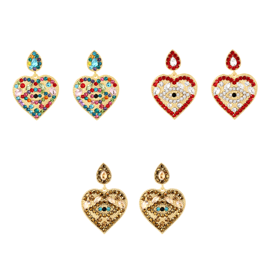 Fashion Red Alloy Diamond Heart Stud Earrings,Stud Earrings