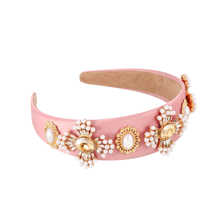 Fashion Pink Fabric Alloy Diamond Pearl Cross Headband,Head Band