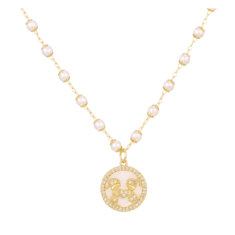Fashion Gold-4 Bronze Zircon Pearl Shell Heart Necklace,Necklaces
