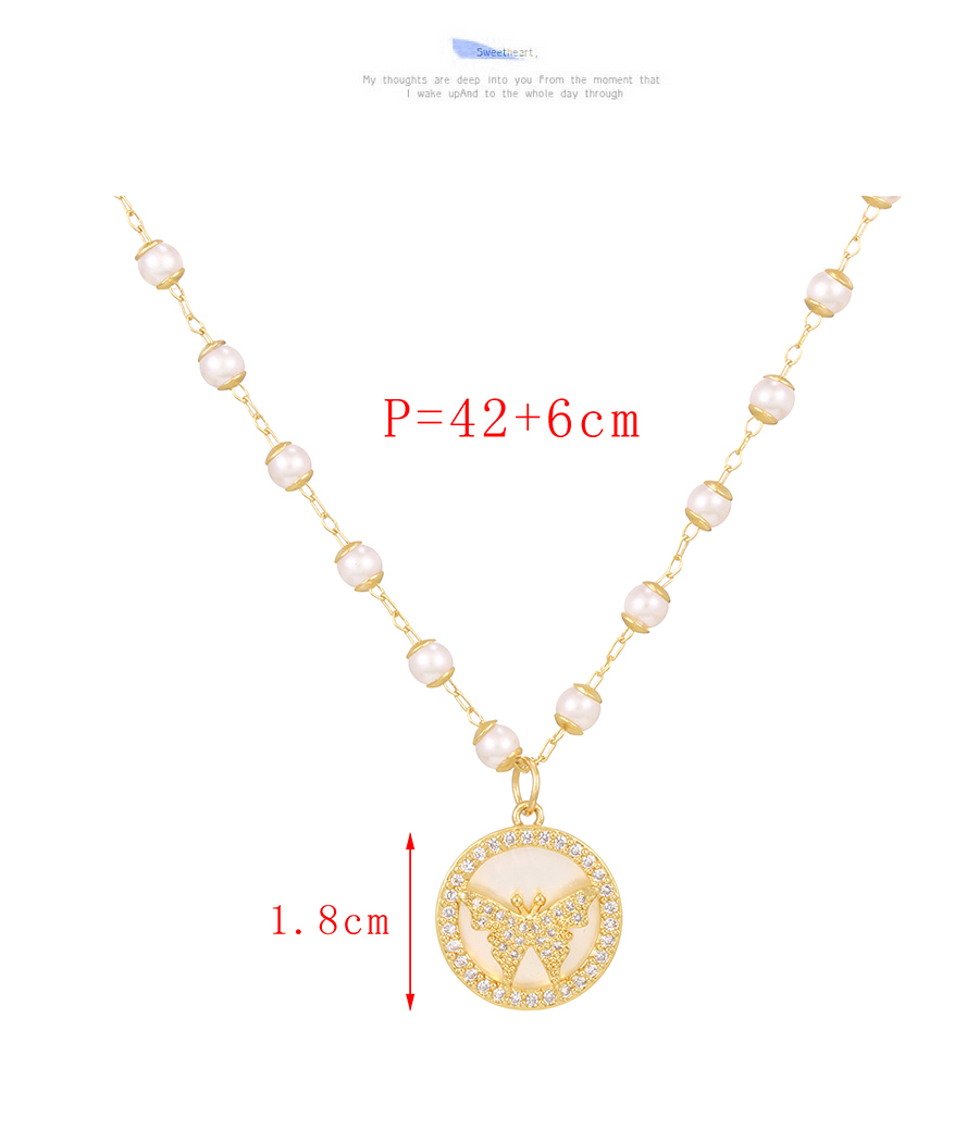 Fashion Gold-4 Bronze Zircon Pearl Shell Heart Necklace,Necklaces