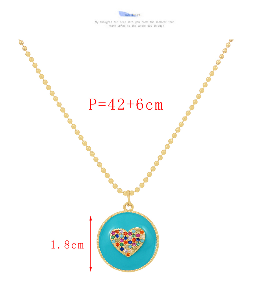 Fashion Lake Blue Bronze Zircon Drip Oil Round Heart Necklace,Necklaces