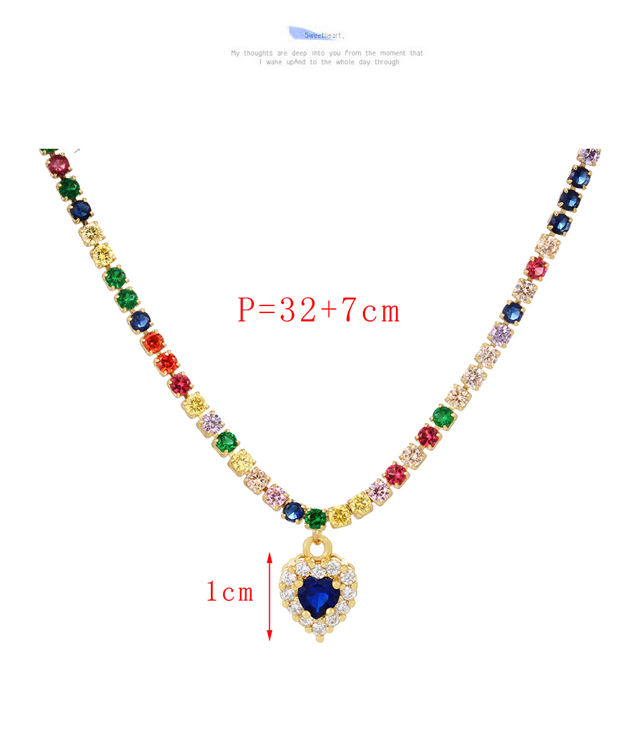 Fashion Royal Blue Bronze Zircon Heart Necklace,Necklaces