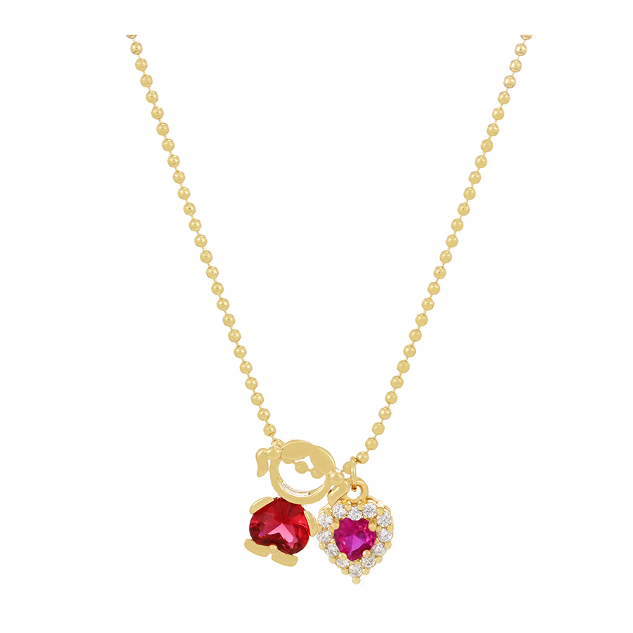 Fashion Red Brass Set Zircon Girls Heart Necklace,Necklaces